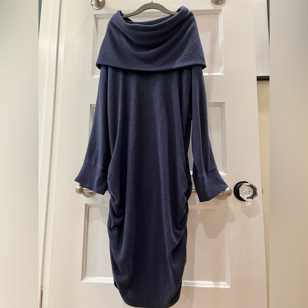 Maternity cowl neck sweater dress from Pink Rose, navy, size M